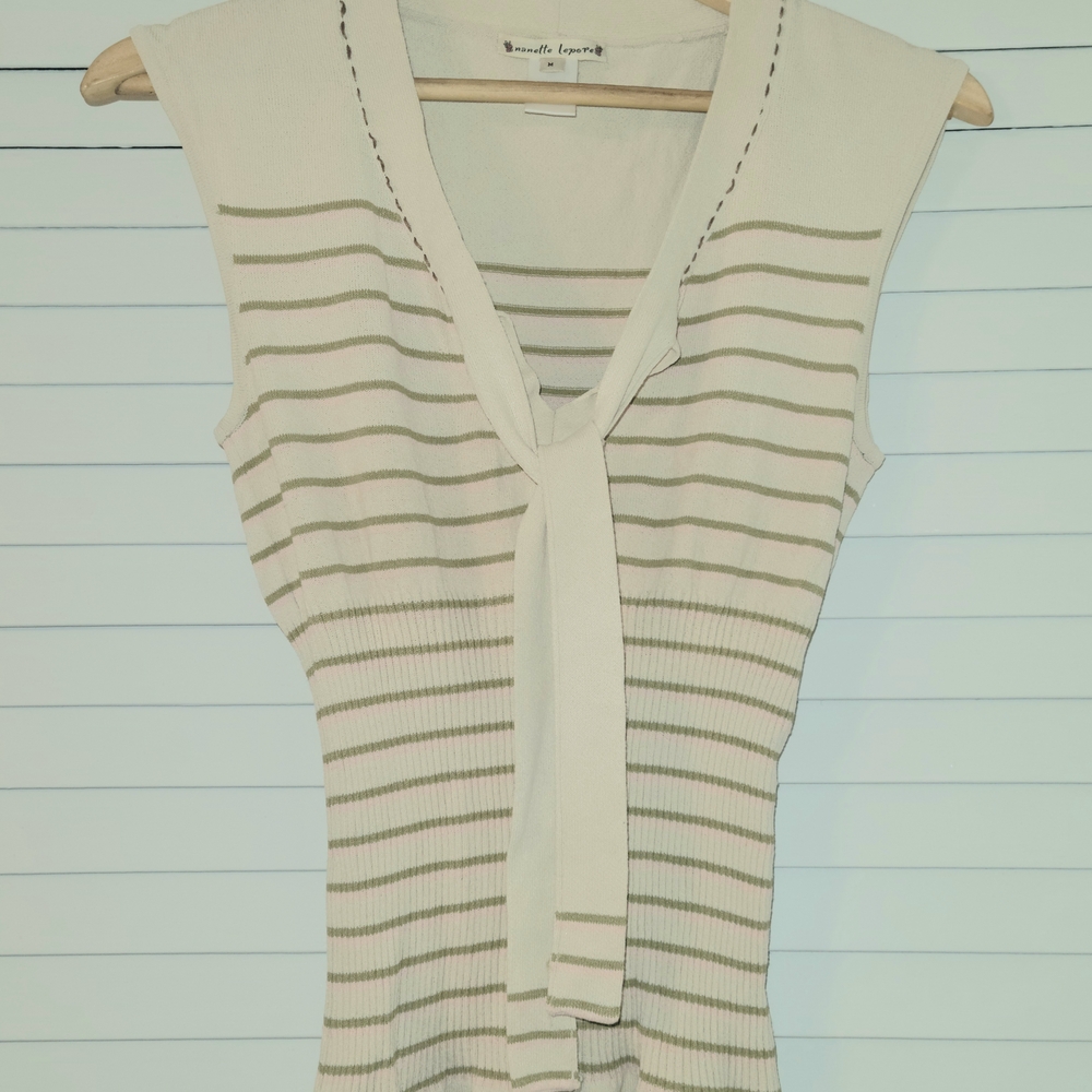 Nanette Lepore Cream and Brown Striped Tank Top